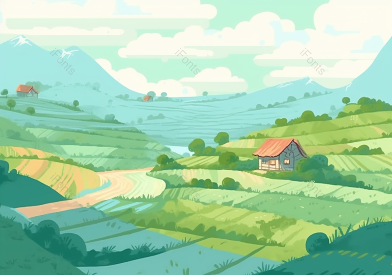 风景梯田稻田插画背景图,插画/手绘图,插画/手绘图库,插画/手绘图下载,插画/手绘